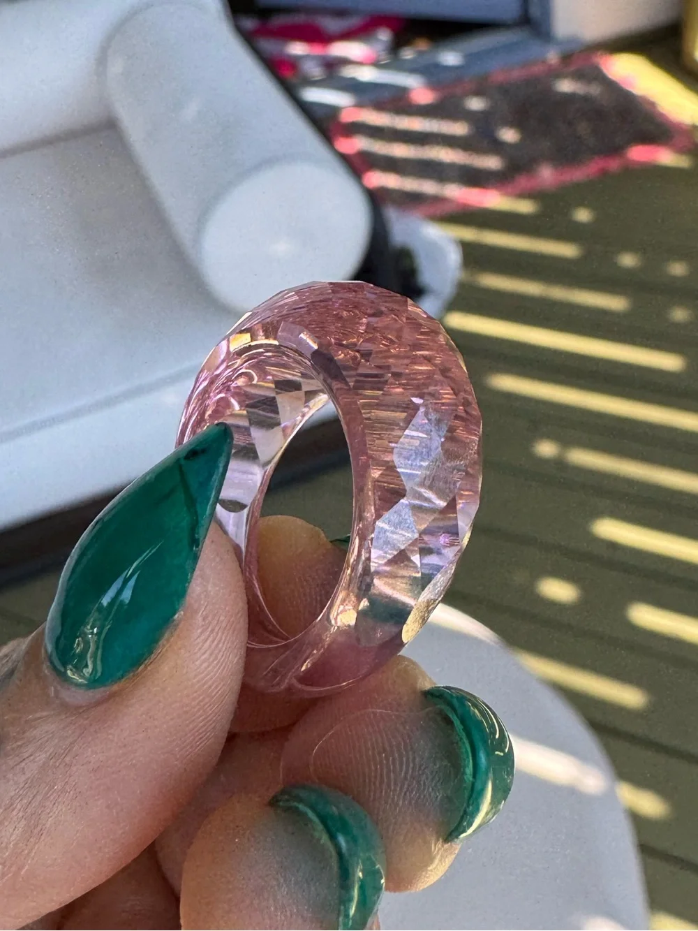 Stunning Swarovski Glass Faceted Pink Dome Ring size 8